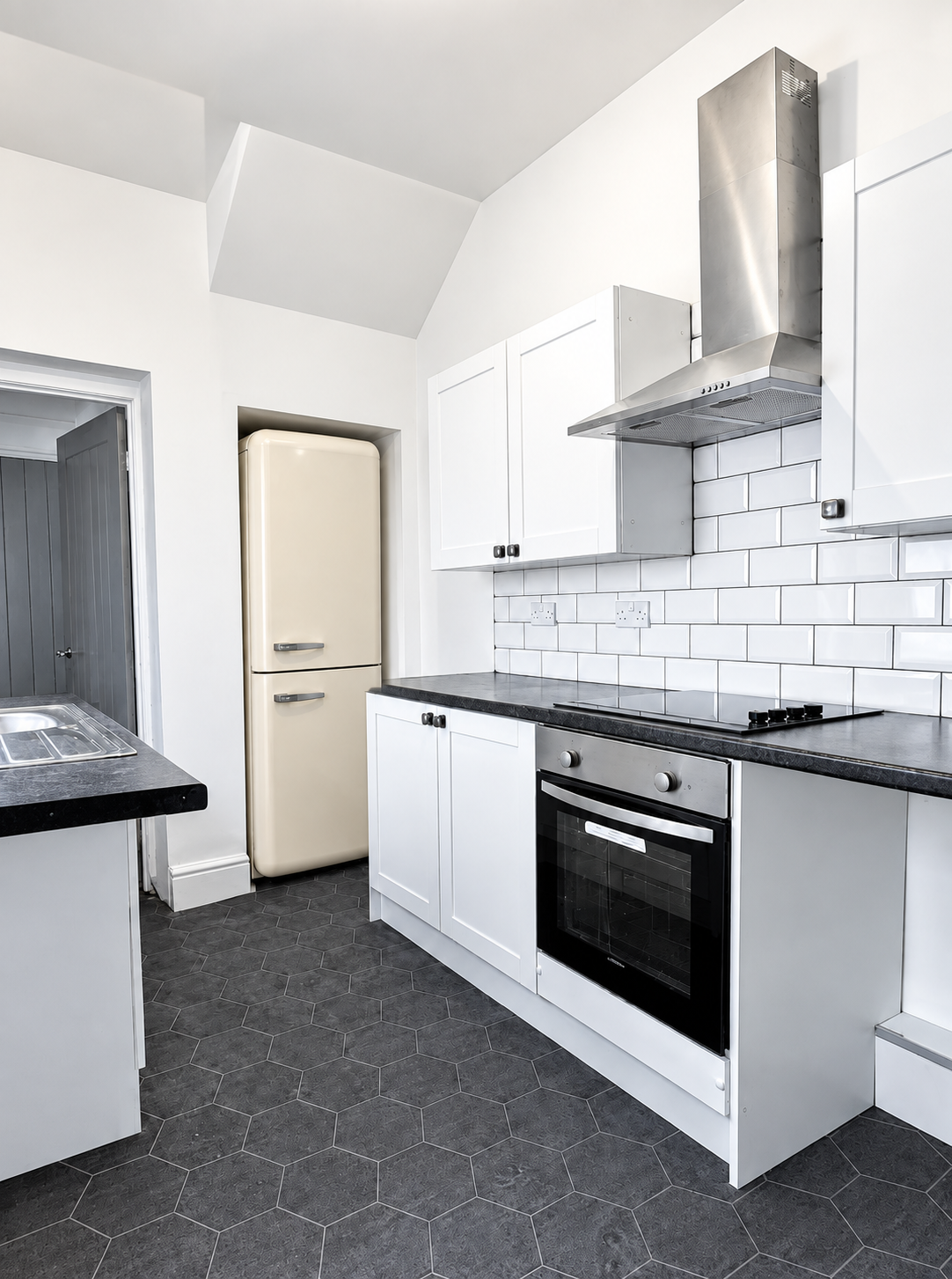 Renovated white kitchen at the Gyllen Properties Co. Tweed Street property in Hebburn